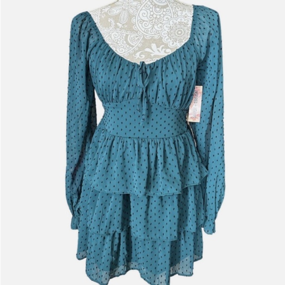 Teal Long Sleeve Tiered Dress